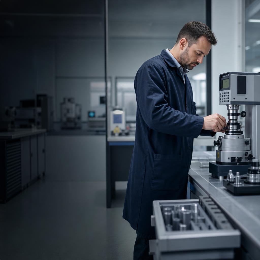 Technicien travaillant sur un équipement dans un laboratoire d'étalonnage